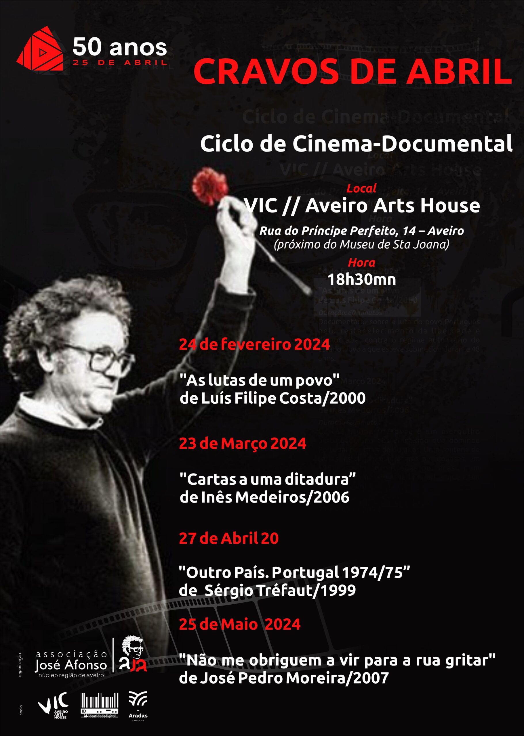 Capa Oficial do Evento Cravos de Abril - Ciclo de cinema documental