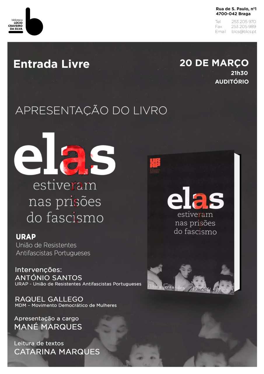 Capa Oficial do Evento Apresentação do livro “Elas estiveram nas prisões do fascismo”. Ed. URAP