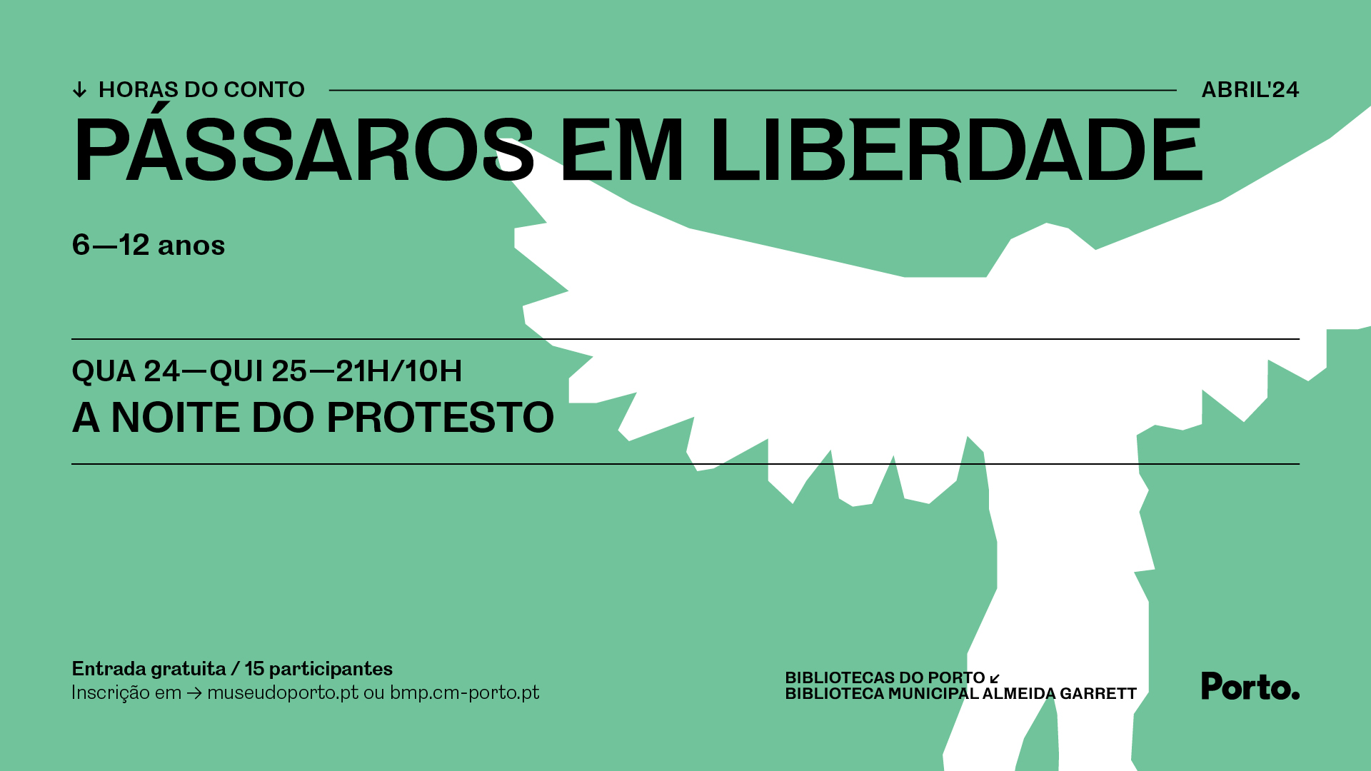 Capa do Evento PÁSSAROS EM LIBERDADE – A NOITE DO PROTESTO, Com Som de Algodão e Equipa das Bibliotecas do Porto