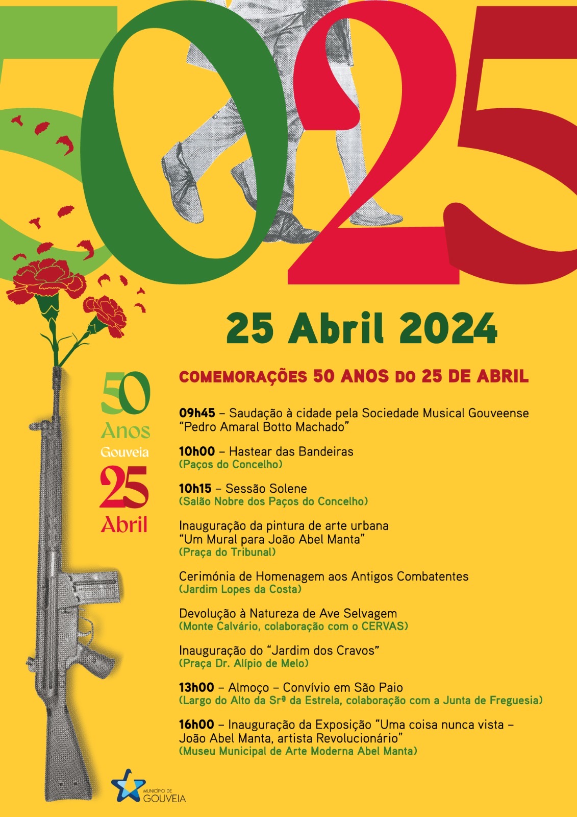 Capa Oficial do Evento Comemorações Oficiais dos 50 anos do 25 de Abril, do Município Gouveia 