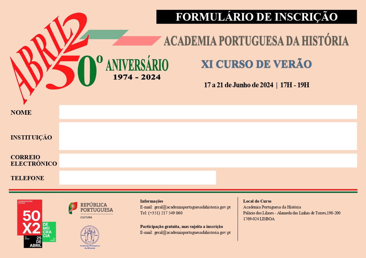 Capa Oficial do Evento Curso de Verão - No 50.º Aniversário do 25 de Abril - 1974-2024