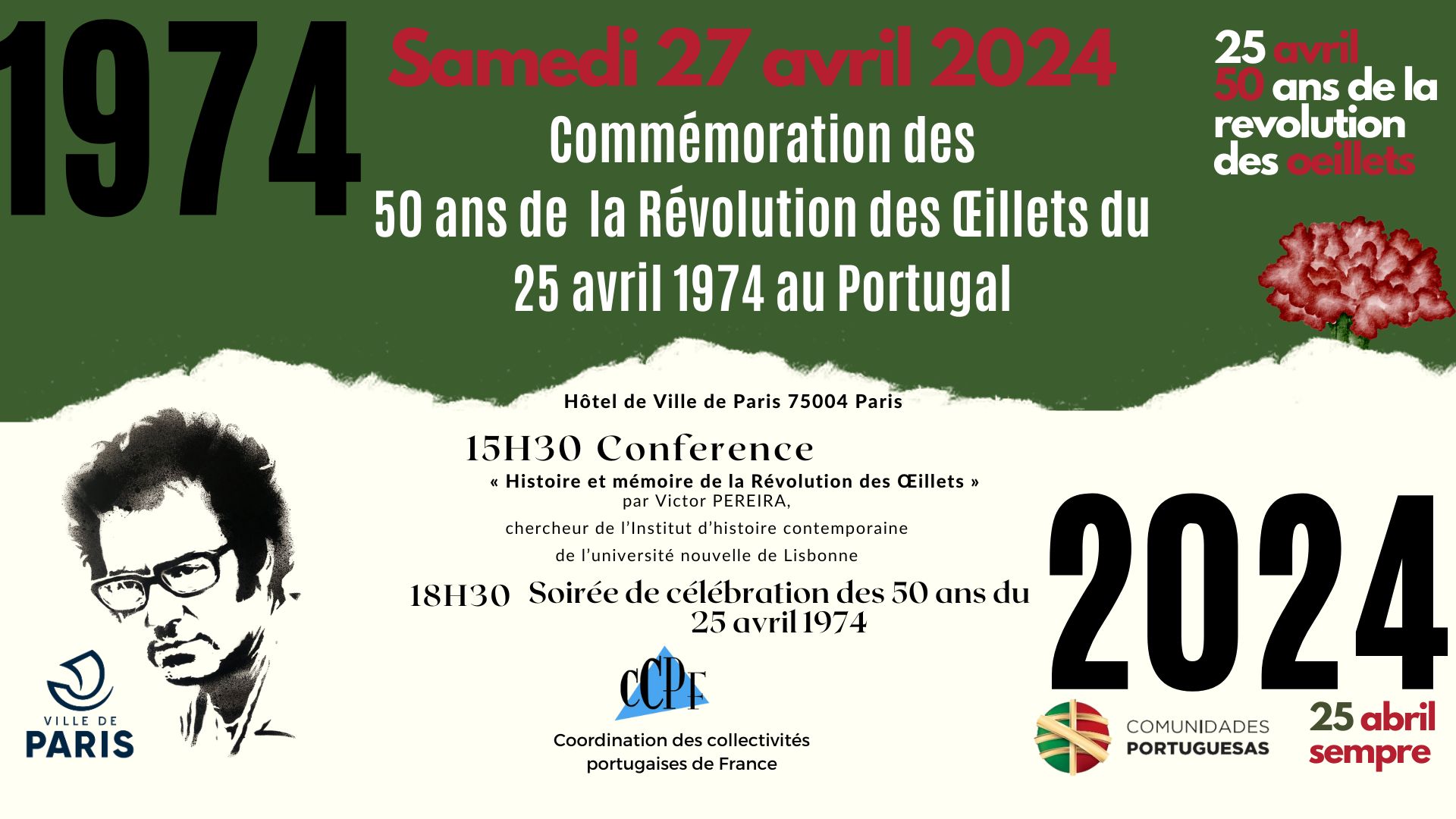 Capa do Evento Commémoration des  50 ans de  la Révolution des Œillets du  25 avril 1974 au Portugal