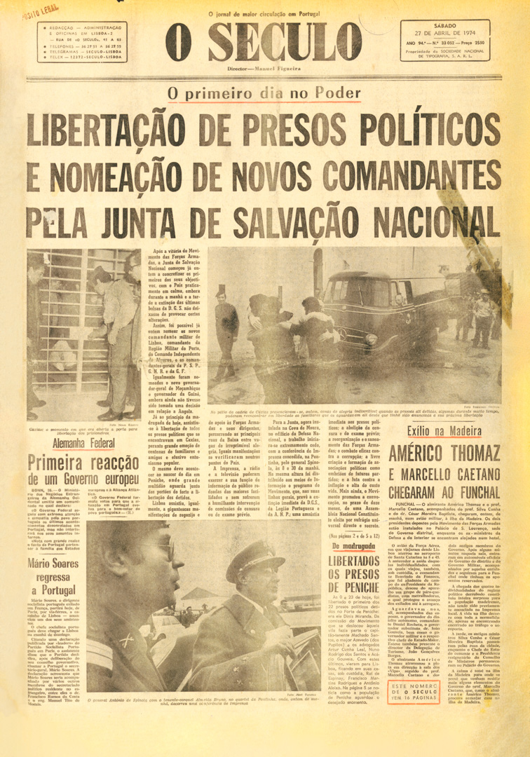 Notícia da libertação dos presos políticos. Fonte: O Século, 29/4/74, p. 5