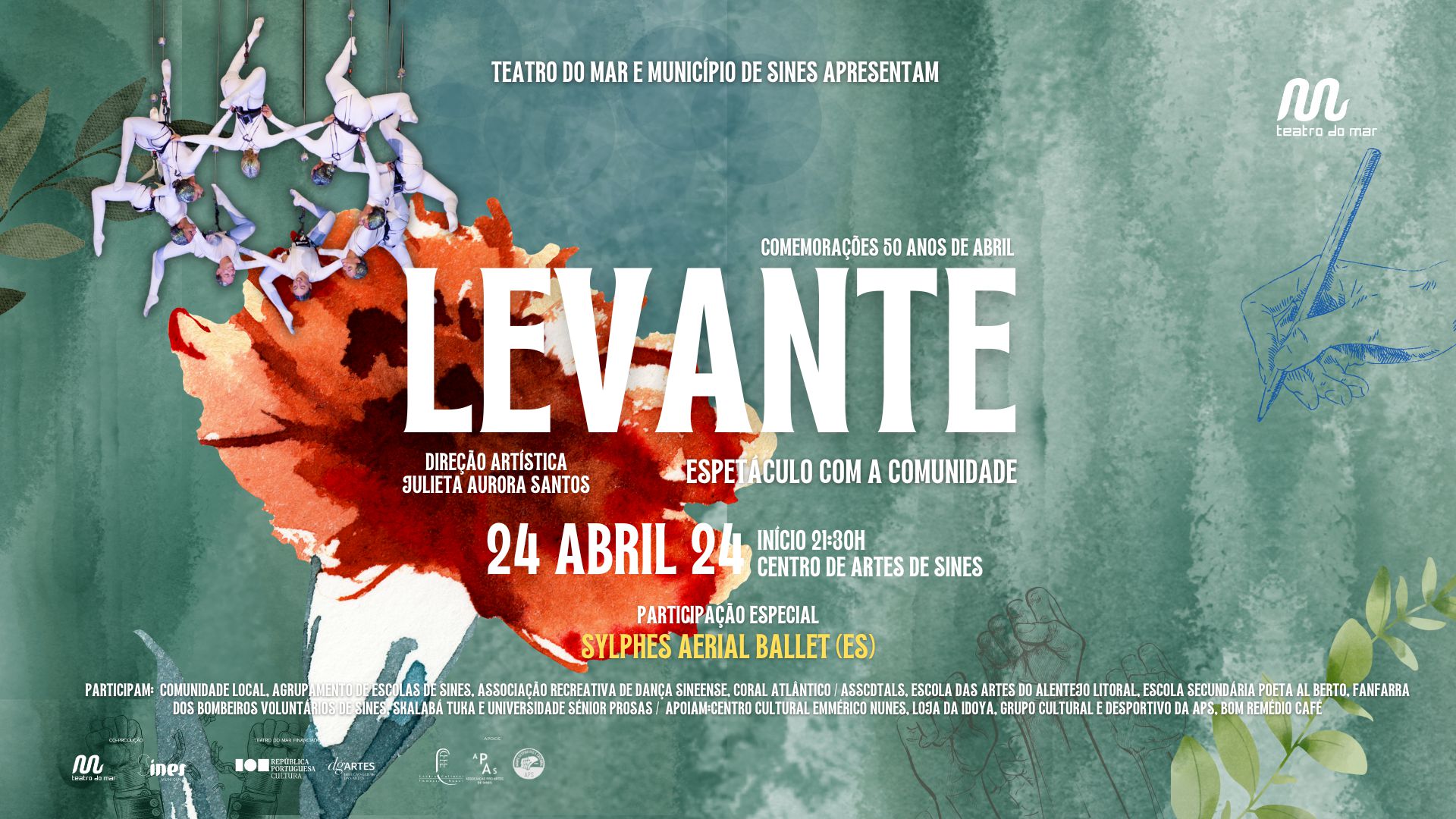Capa do Evento LEVANTE, pelo Teatro do Mar e comunidade, com a participação da companhia Sylphes Aerial Ballet (ES)