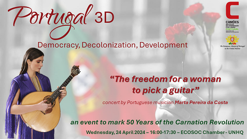 Capa do Evento Nova Iorque: 50 anos do 25 de Abril nas Nações Unidas | “The freedom for a woman to pick a guitar” – Concerto por Marta Pereira da Costa