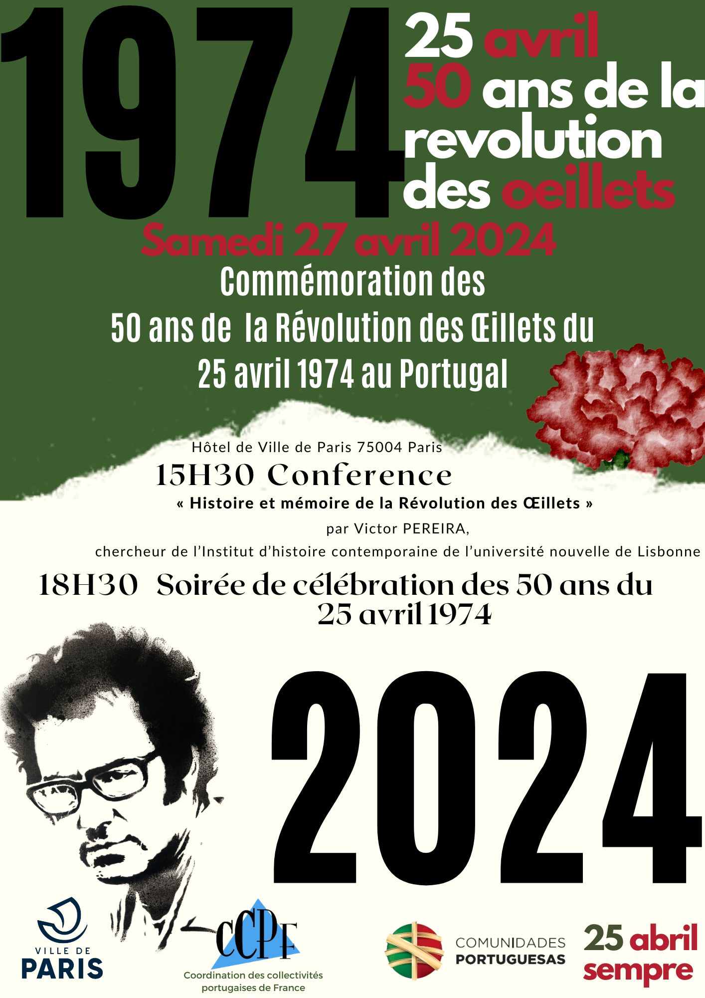 Capa Oficial do Evento Commémoration des  50 ans de  la Révolution des Œillets du  25 avril 1974 au Portugal