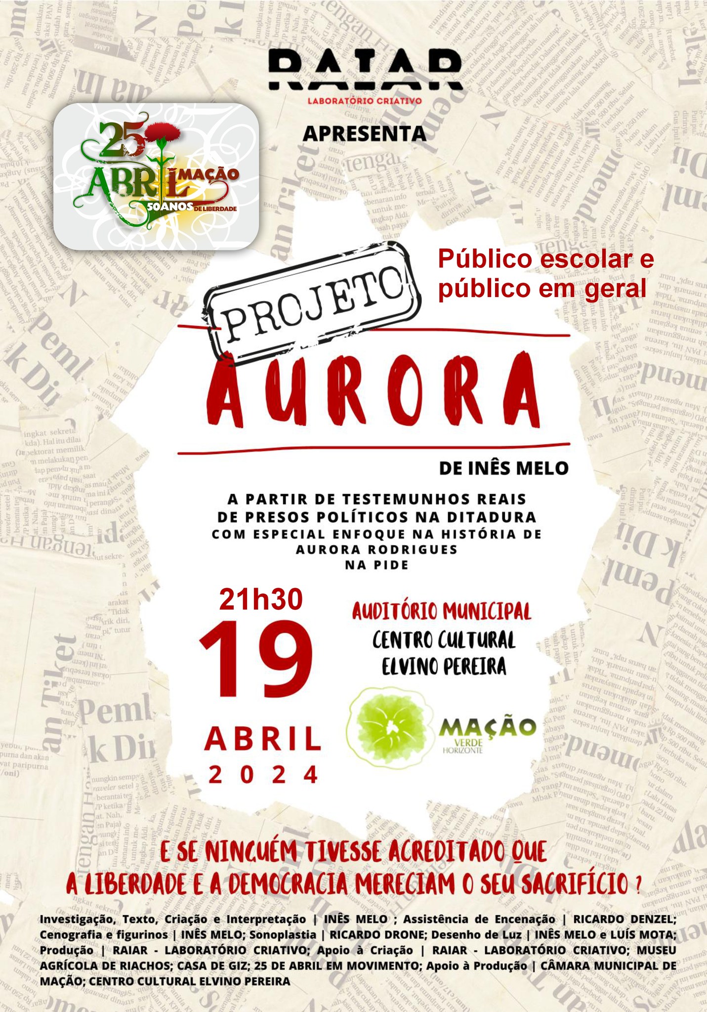 Capa do Evento ESPETÁCULO DE TEATRO AURORA