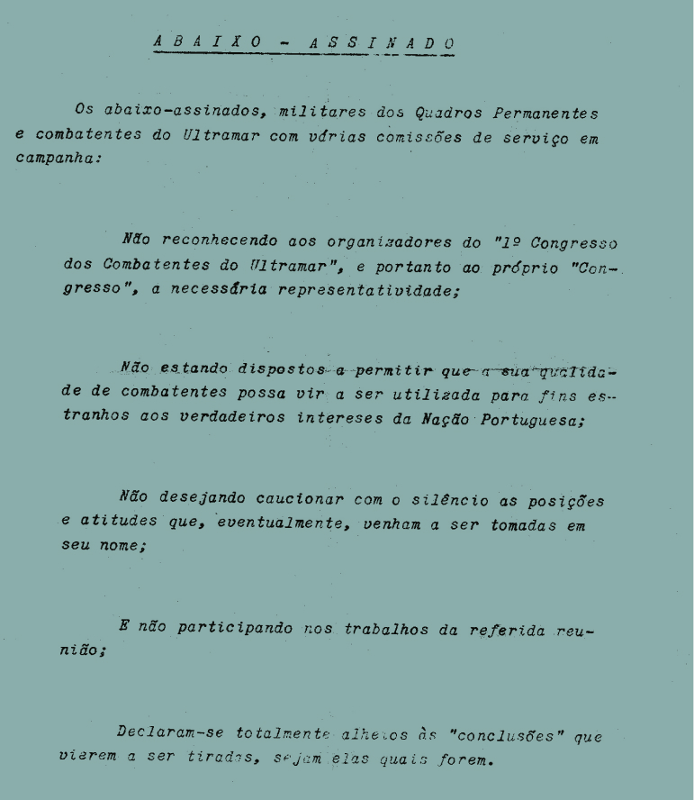 Abaixo - Assinado Congresso dos Combatentes Arquivo Vasco Lourenço