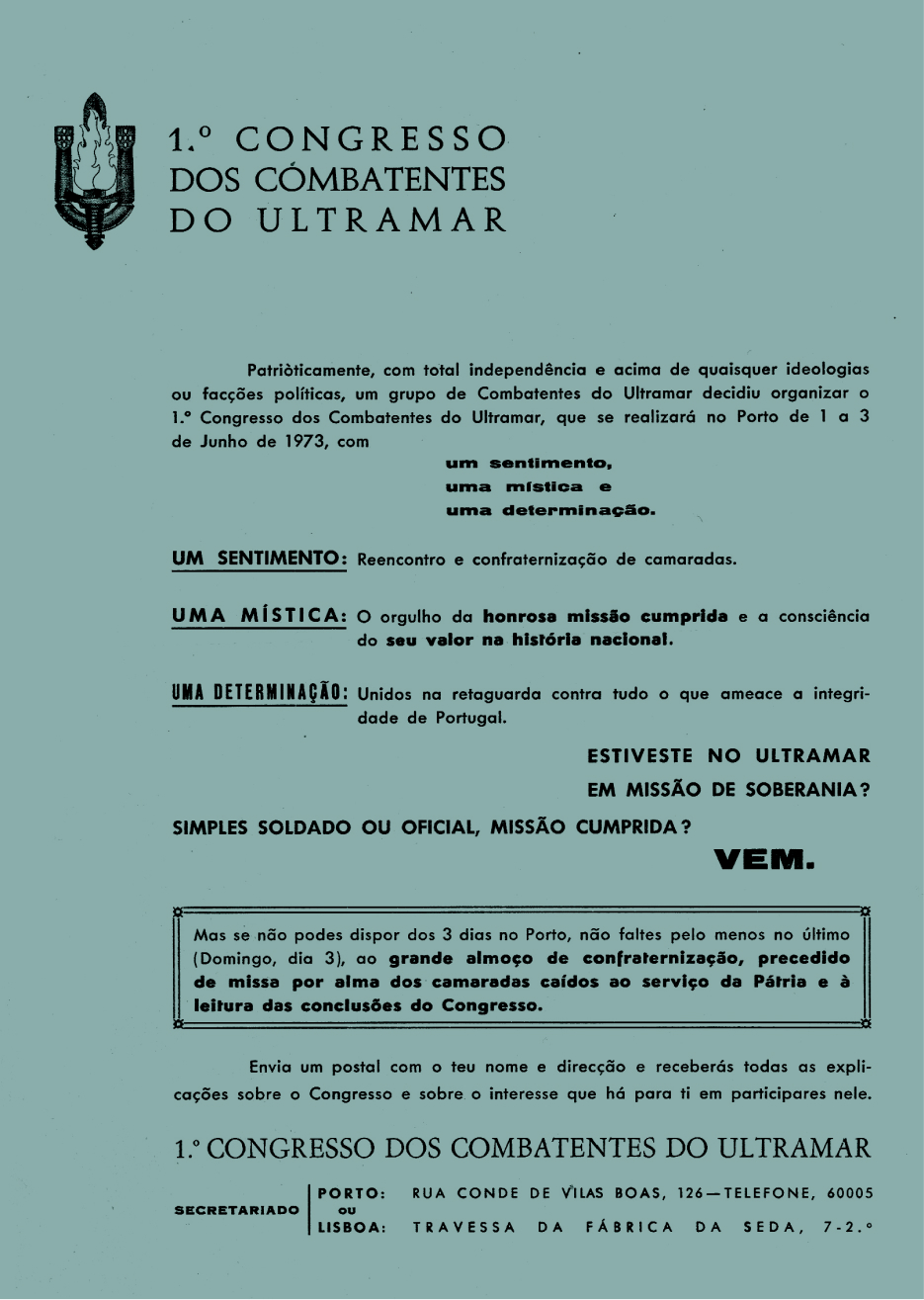 Cartaz Congresso dos Combatentes. Arquivo Vasco Lourenço