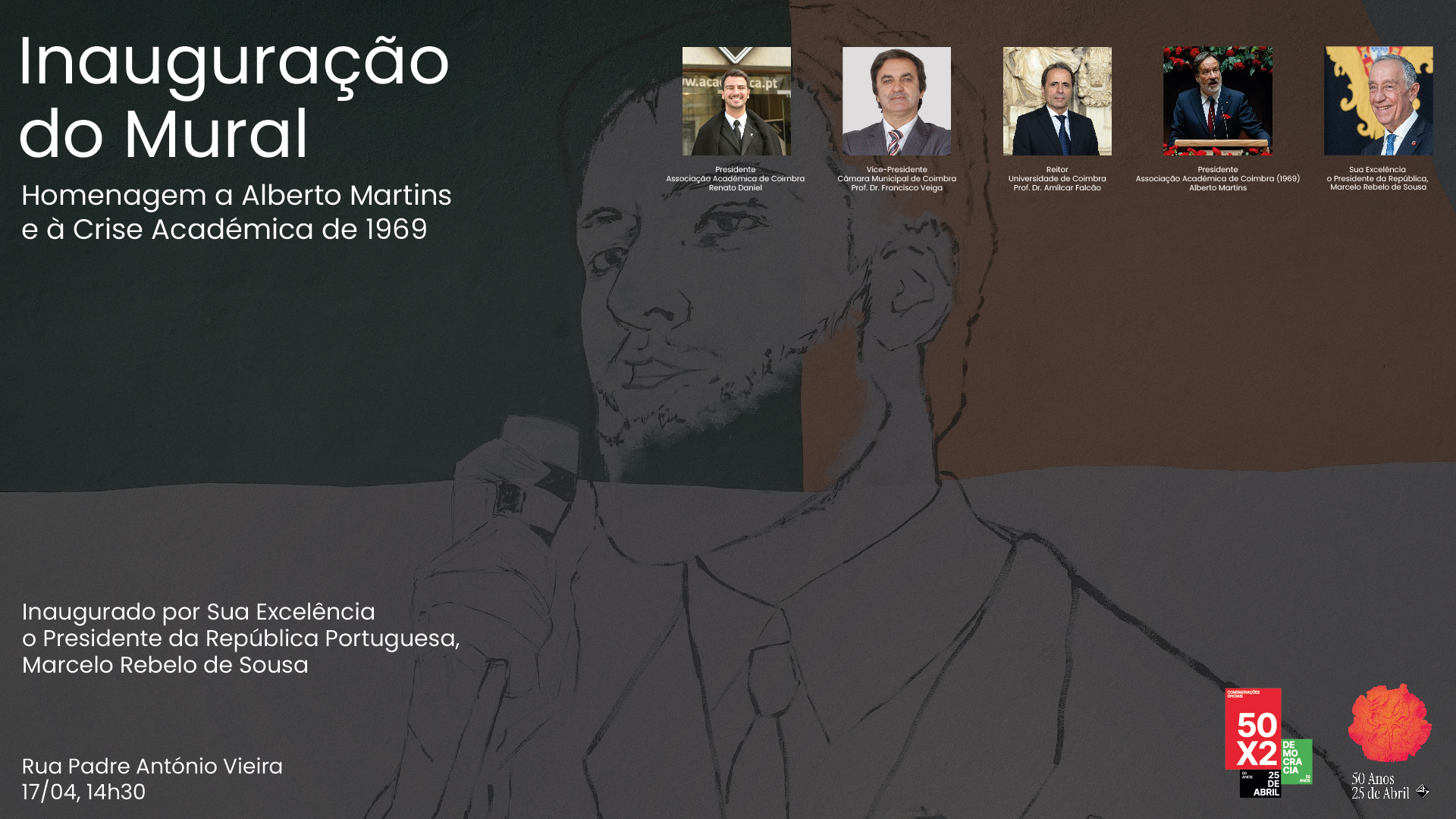 Capa do Evento Inauguração do Mural de Homenagem à Crise Académica de 1969 e a Alberto Martins