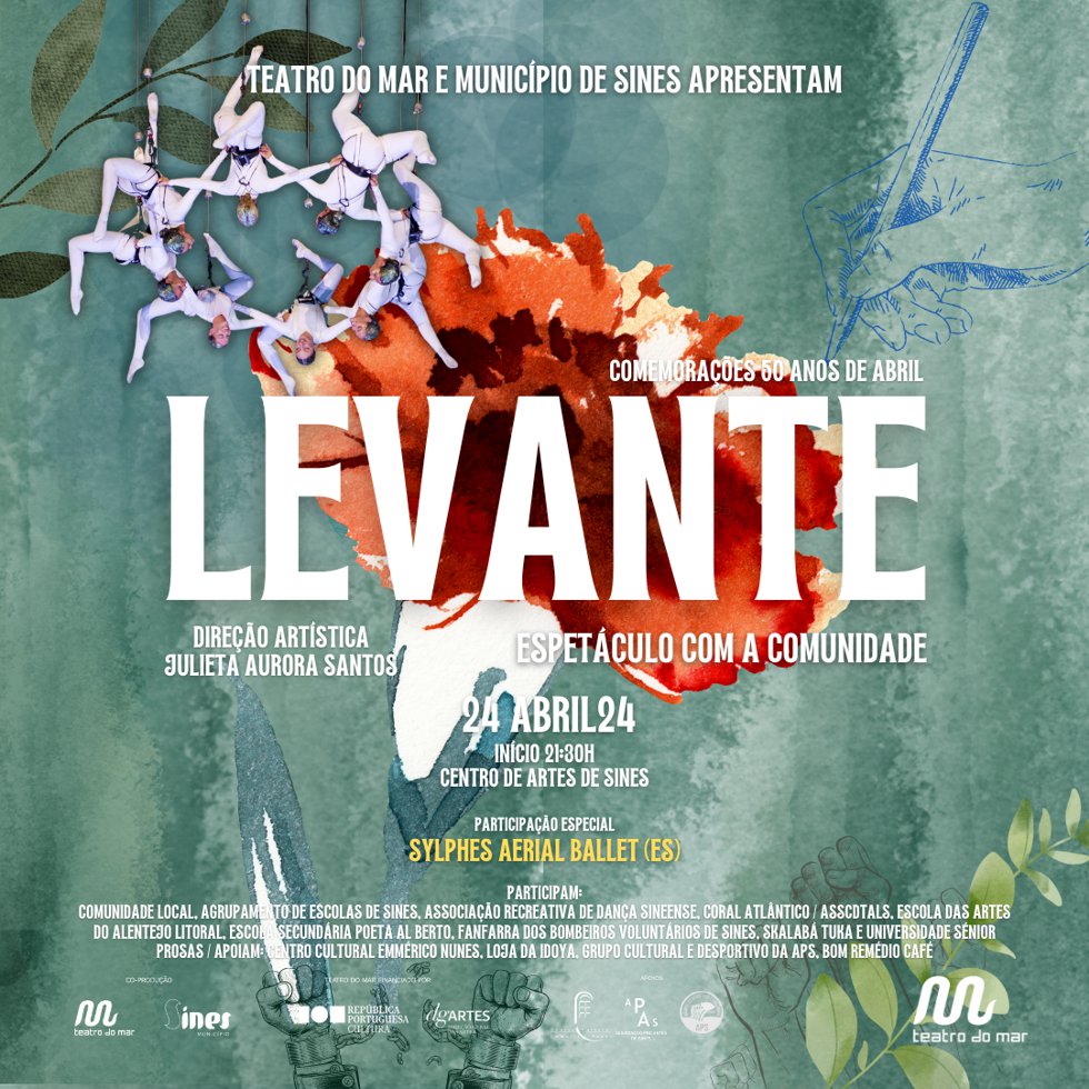 Capa Oficial do Evento LEVANTE, pelo Teatro do Mar e comunidade, com a participação da companhia Sylphes Aerial Ballet (ES)