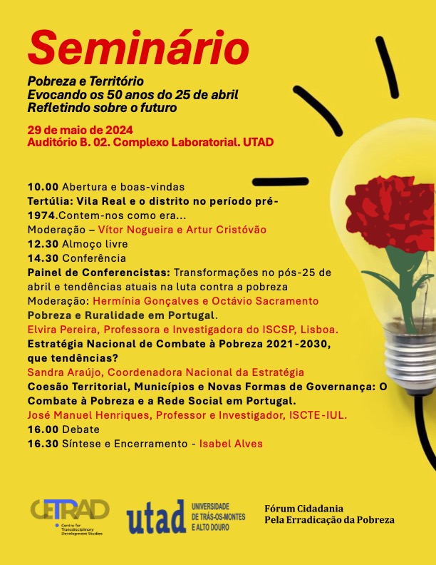 Capa do Evento Seminário “Pobreza e Território, evocando os 50 anos do 25 de abril e refletindo sobre o futuro“