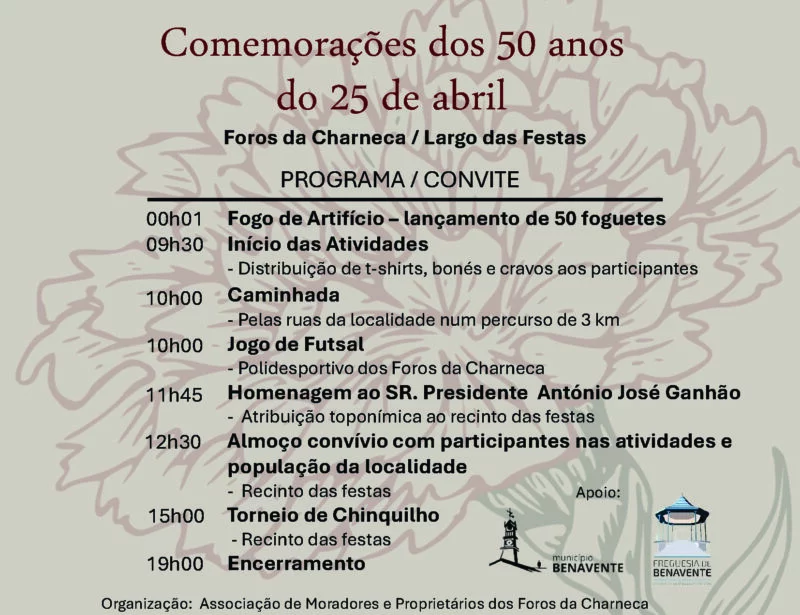 Capa Oficial do Evento Comemorações 25 de abril – Foros da Charneca