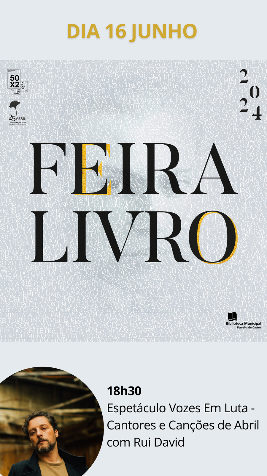 Capa do Evento Espetáculo “Vozes Em Luta - Os Cantores e As Canções de Abril” com Rui David