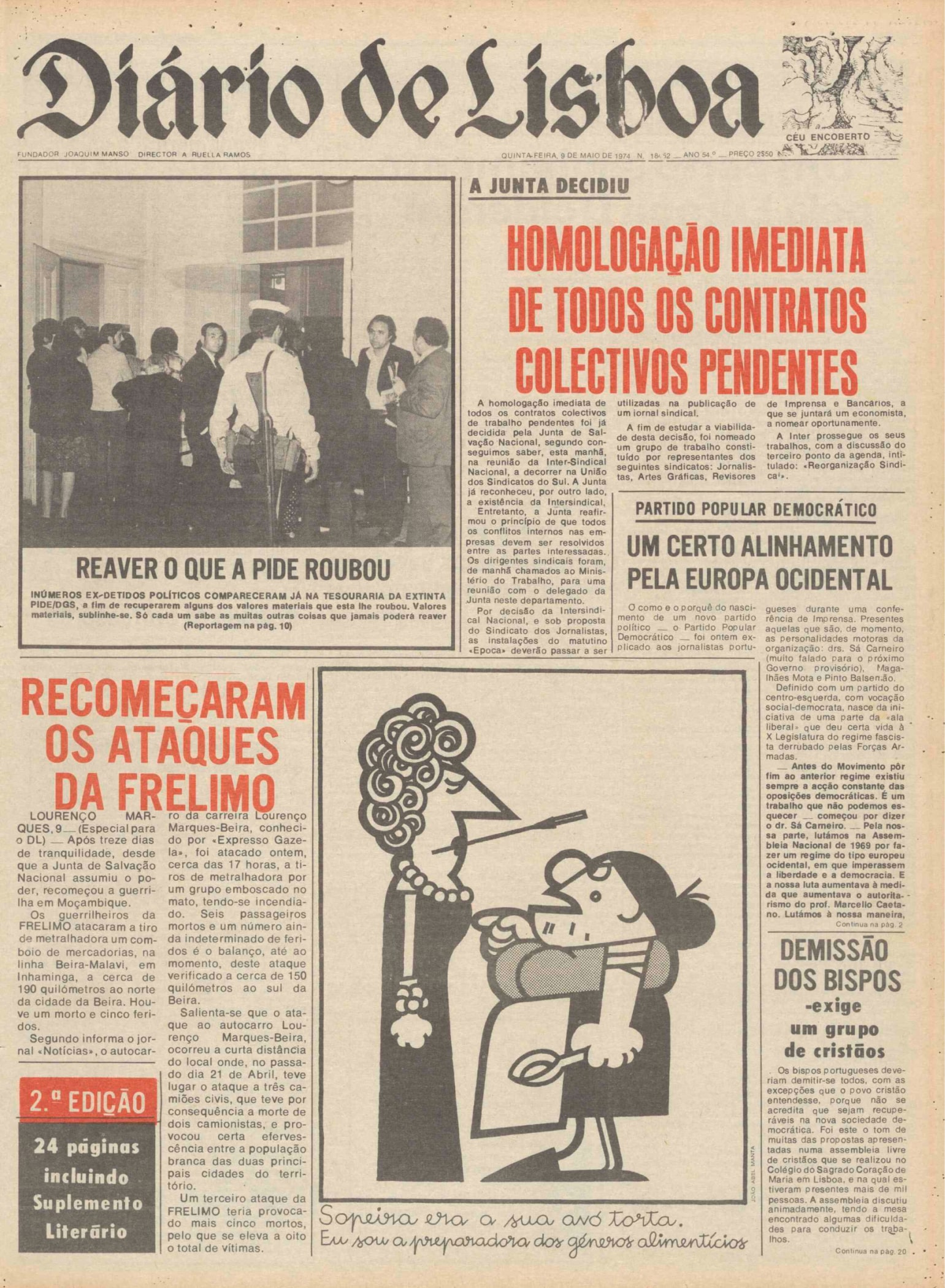 «Recomeçaram os ataques da FRELIMO», Diário de Lisboa, 9 de maio de 1974.