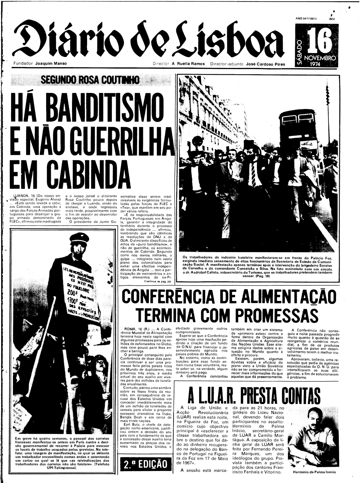 «Segundo Rosa Coutinho, há banditismo e não guerrilha em Cabinda», Diário de Lisboa, 16 de novembro de 1974.