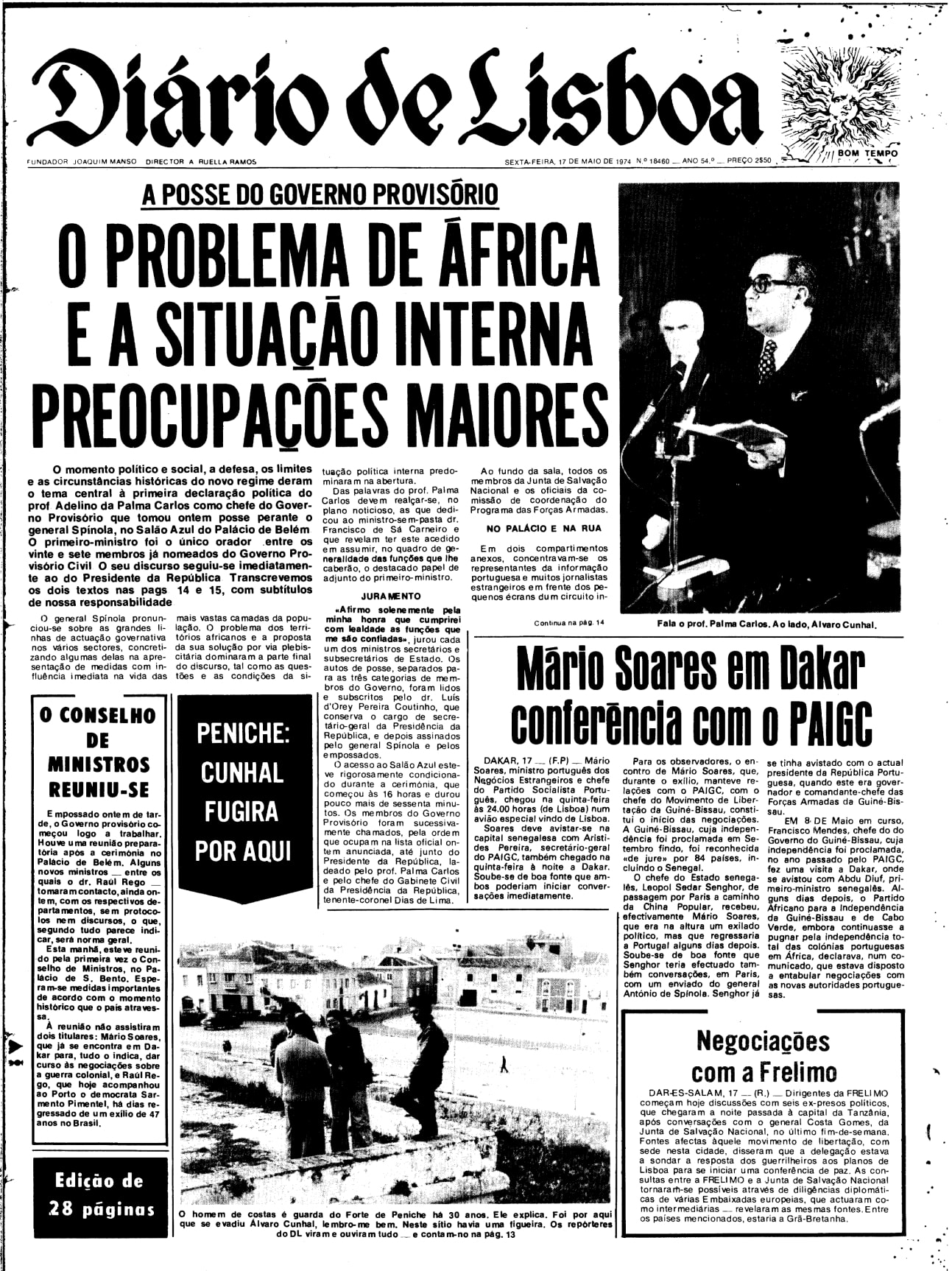 «Mário Soares em Dakar conferência com o PAIGC», Diário de Lisboa, 17 de maio de 1974.