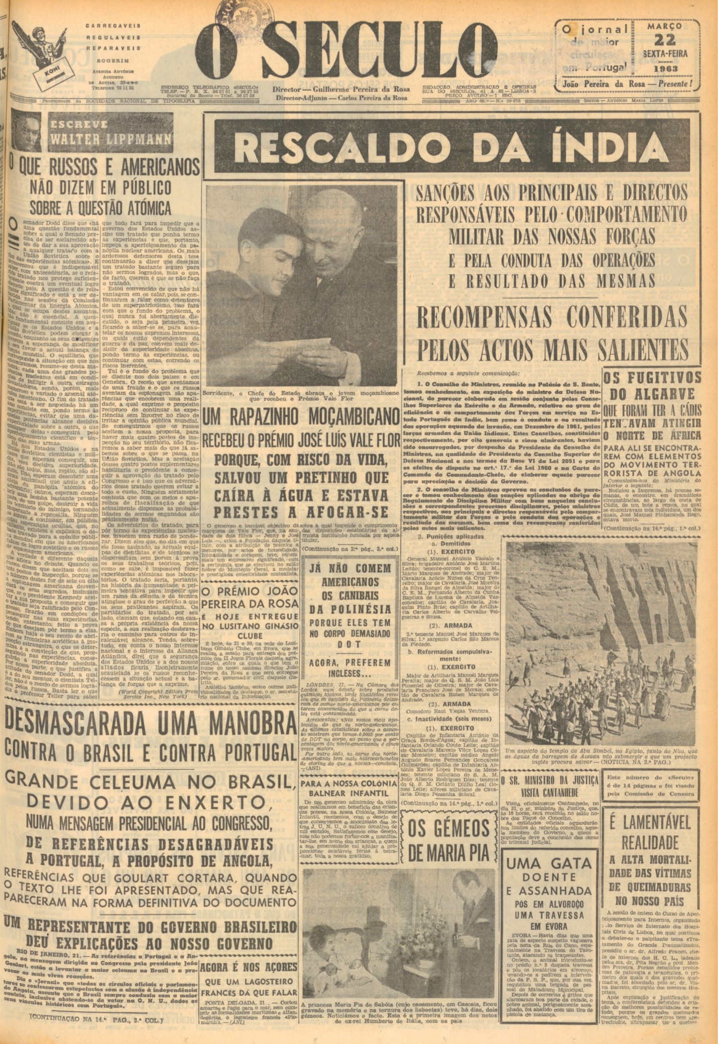 «Rescaldo da Índia. Sanções aos principais e directos responsáveis pelo comportamento militar das nossas forças e resultado das mesmas», O Século, 22 de março de 1963.