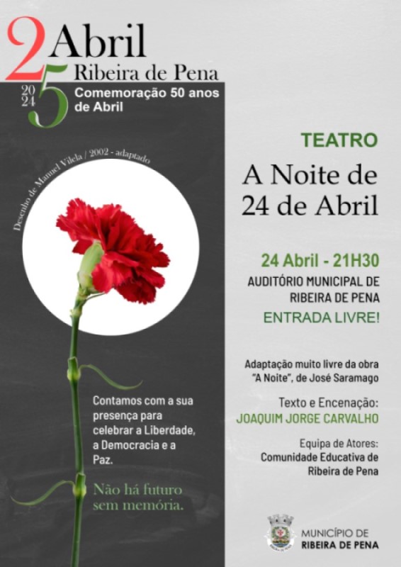 Capa do Evento AUDITÓRIO MUNICIPAL RECEBE PEÇA DE TEATRO “A NOITE DE 24 DE ABRIL”