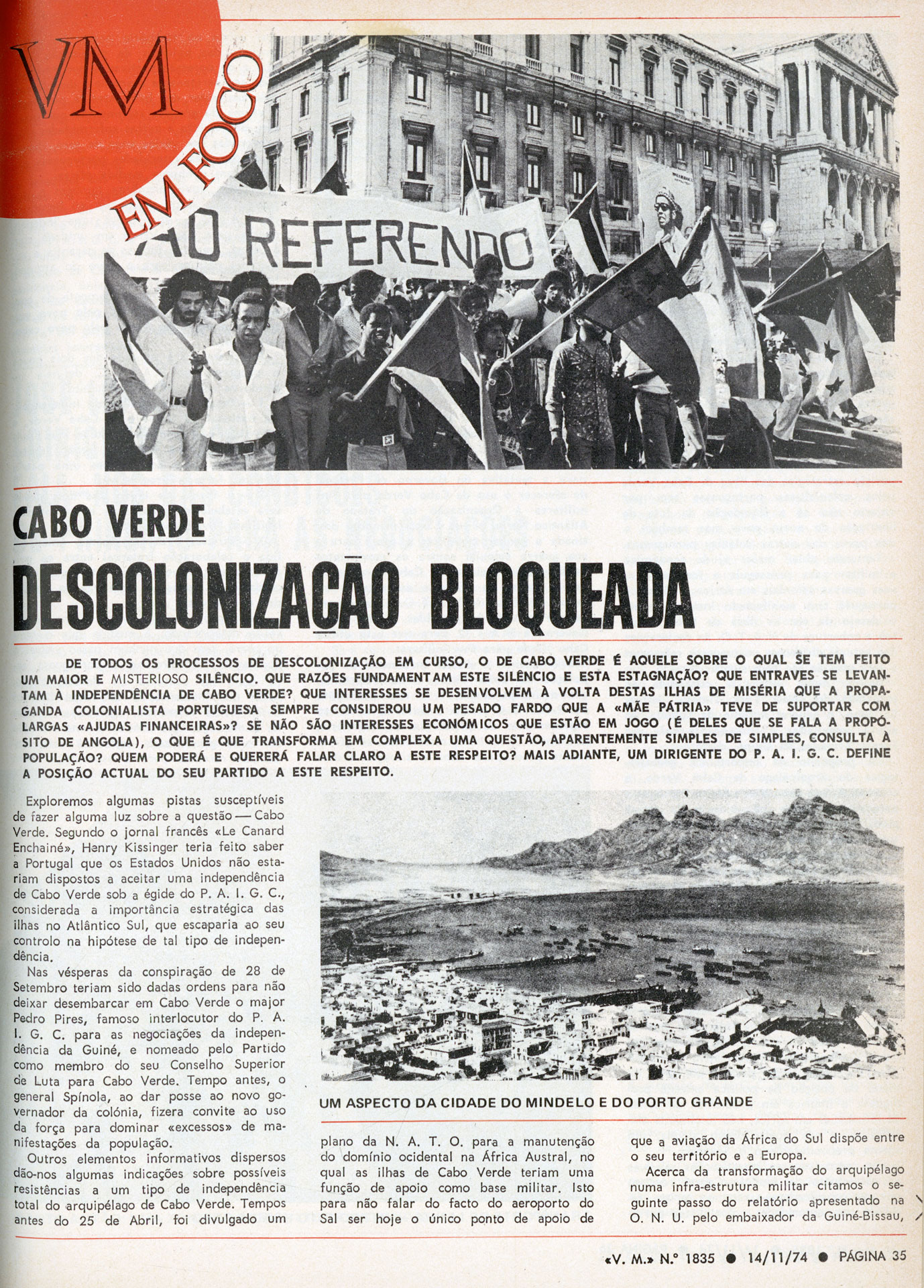 «Cabo Verde, descolonização bloqueada«, Vida Mundial, n.º 1835, 14 de novembro de 1974.