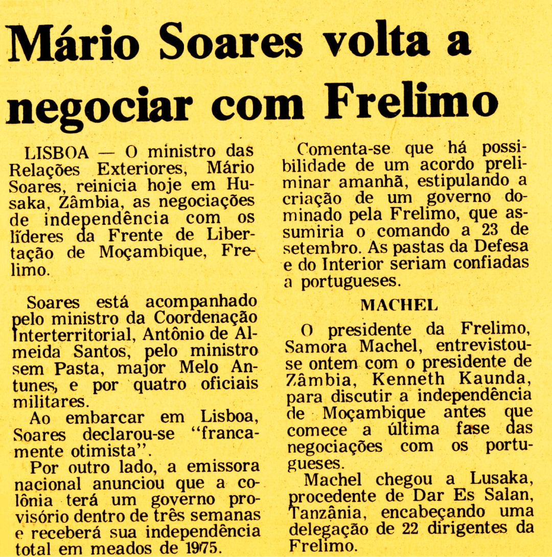 Acordo entre o Estado português e a FRELIMO, 7 de setembro de 1974. Fonte: MPR