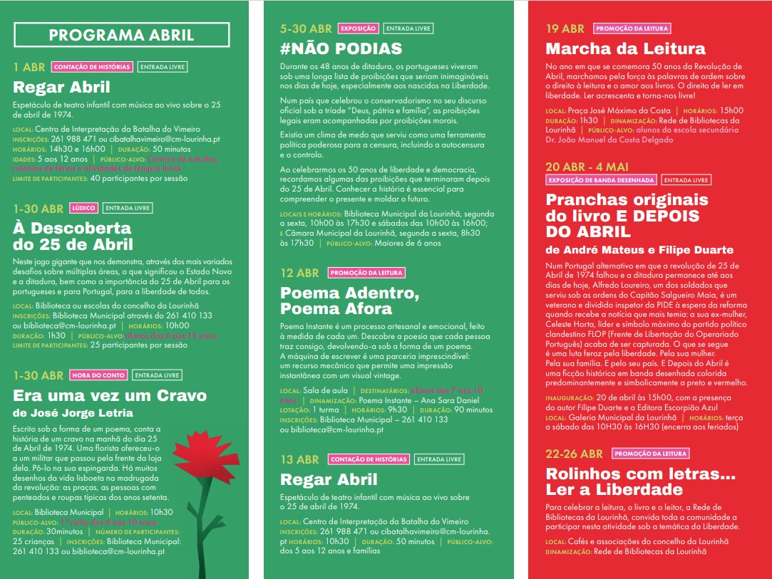 Capa Oficial do Evento Poema Adentro, Poema Afora | Comemorações do Cinquentenário do 25 de Abril | Município da Lourinhã