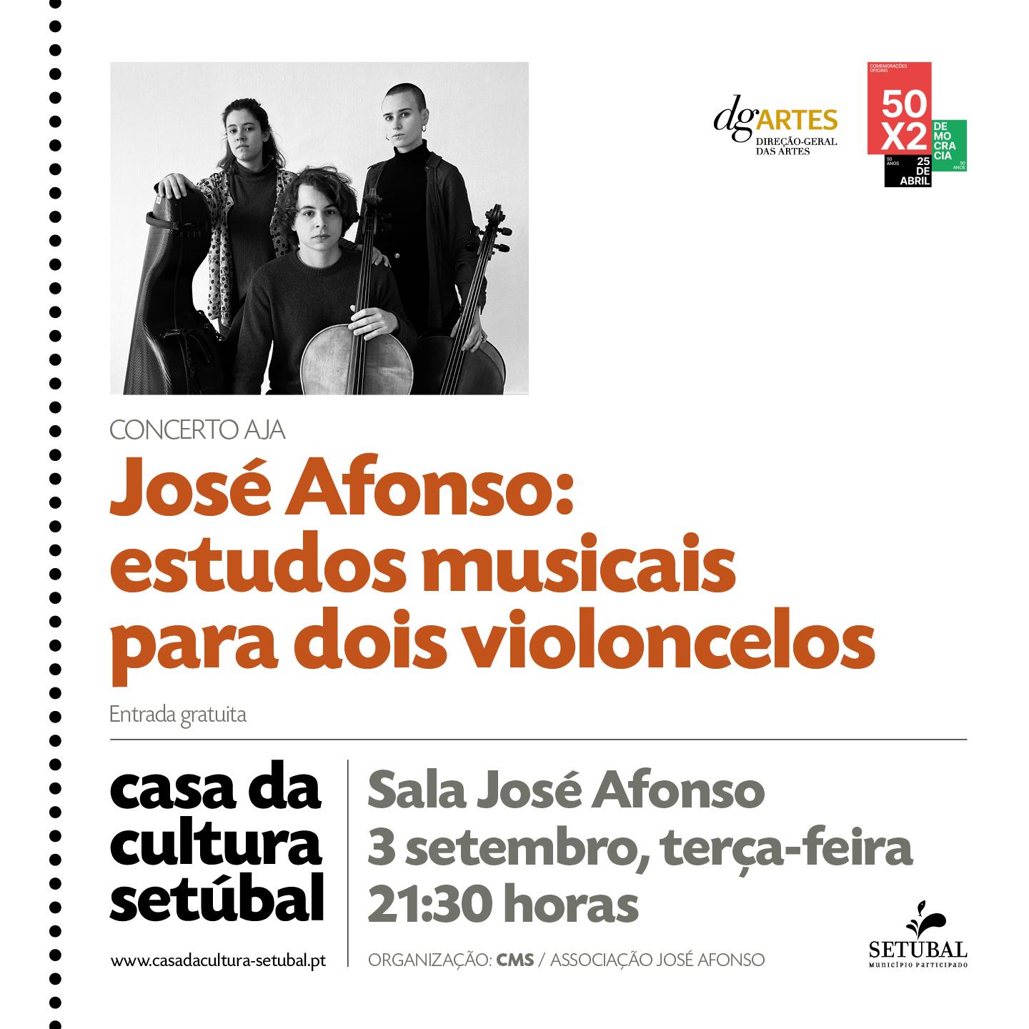 Capa Oficial do Evento Zeca Afonso- Estudos Musicais para dois violoncelos