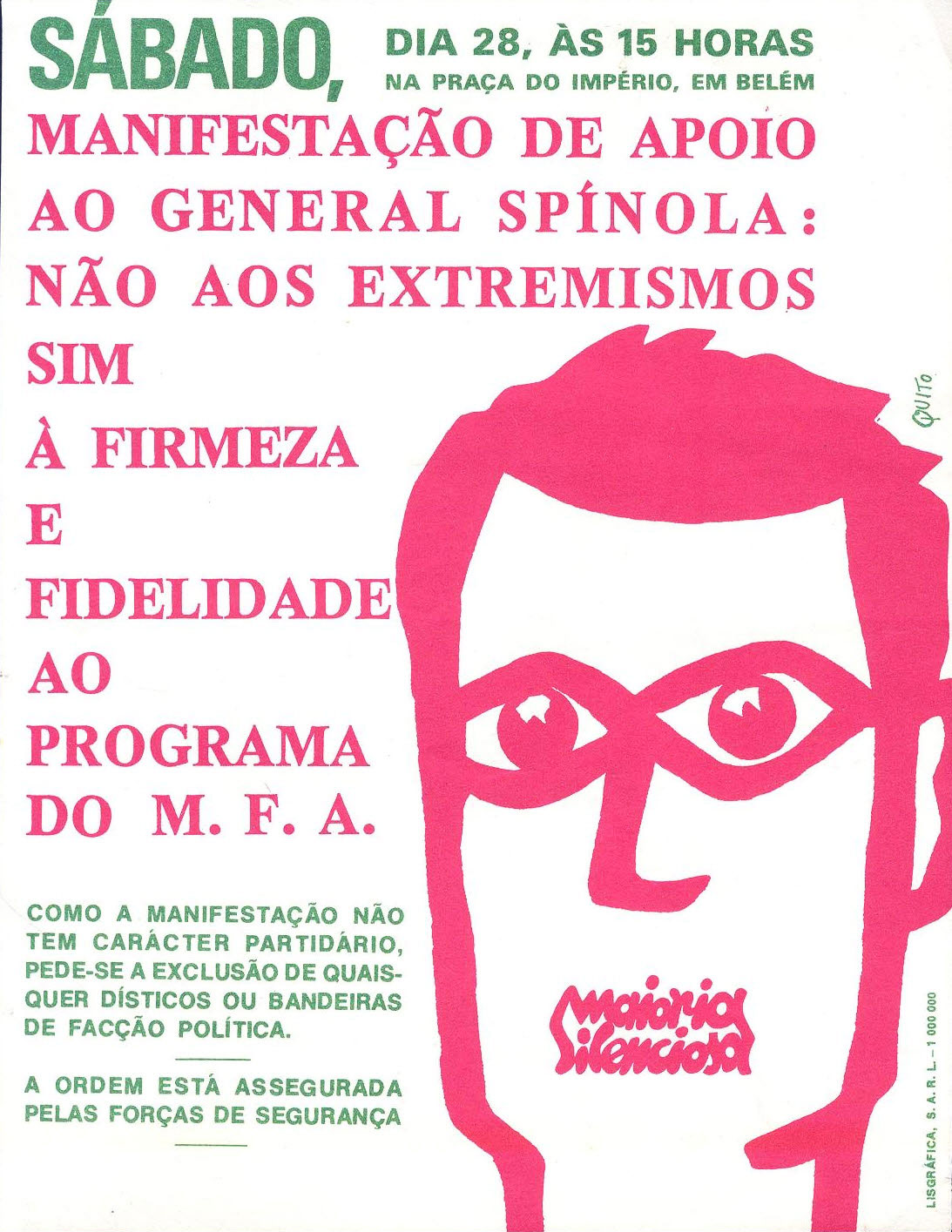 2.ª edição do cartaz da manifestação da «maioria silenciosa». 1974. Fonte: Arquivo Ephemera