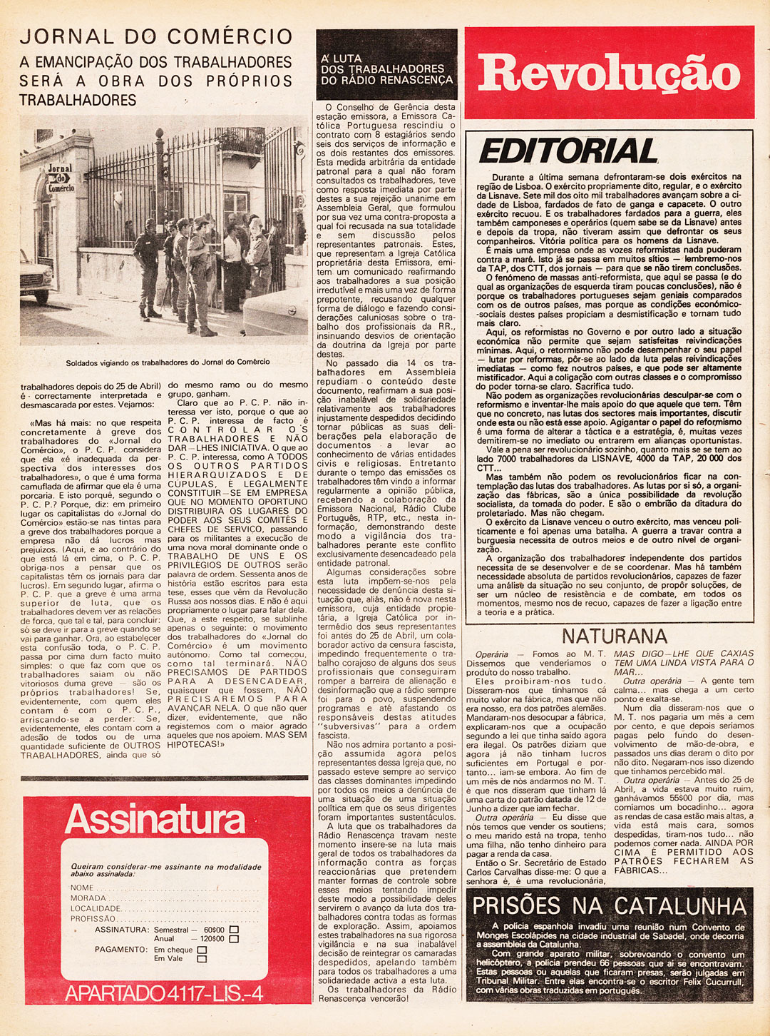 Notícia da greve do Jornal do Comércio. Revolução, 21 de setembro de 1974. Fonte: FMSMB, Isabel Lindim