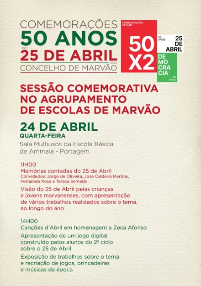 Capa do Evento Sessão Comemorativa do 25 de Abril no Agrupamento de Escolas de Marvão