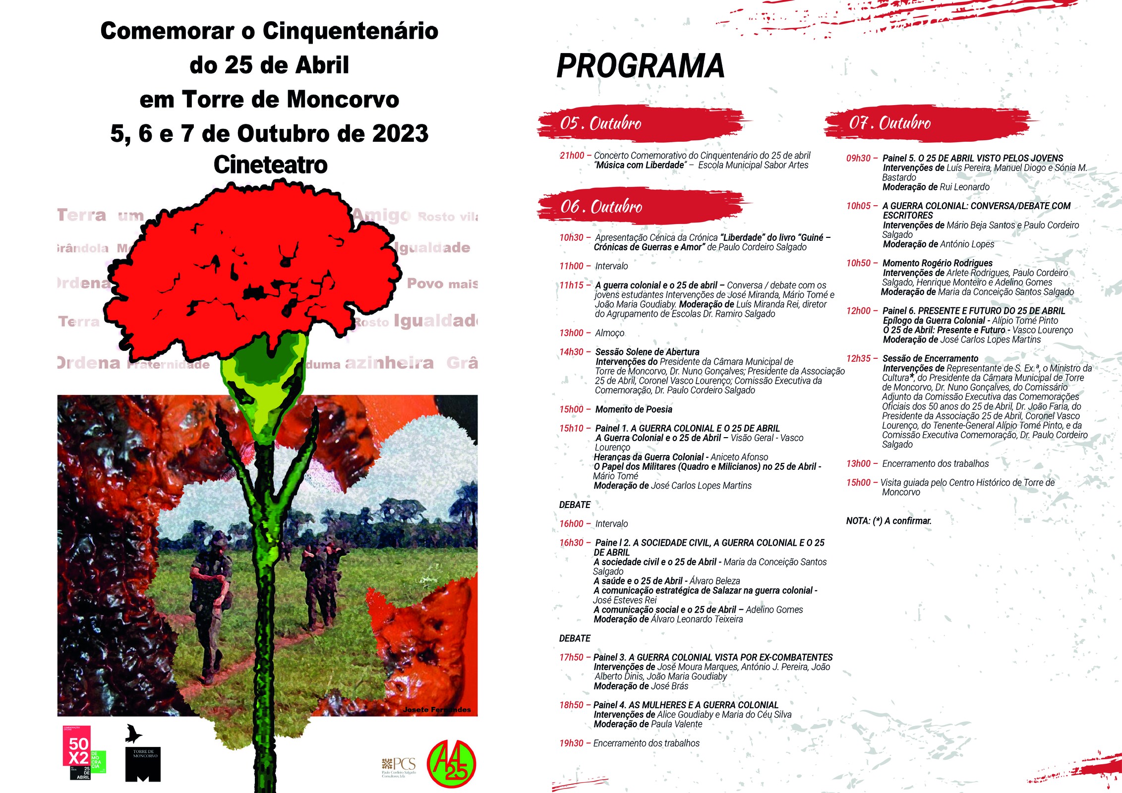 Capa Oficial do Evento Comemoração do Cinquentenário do 25 de Abril em Torre de Moncorvo