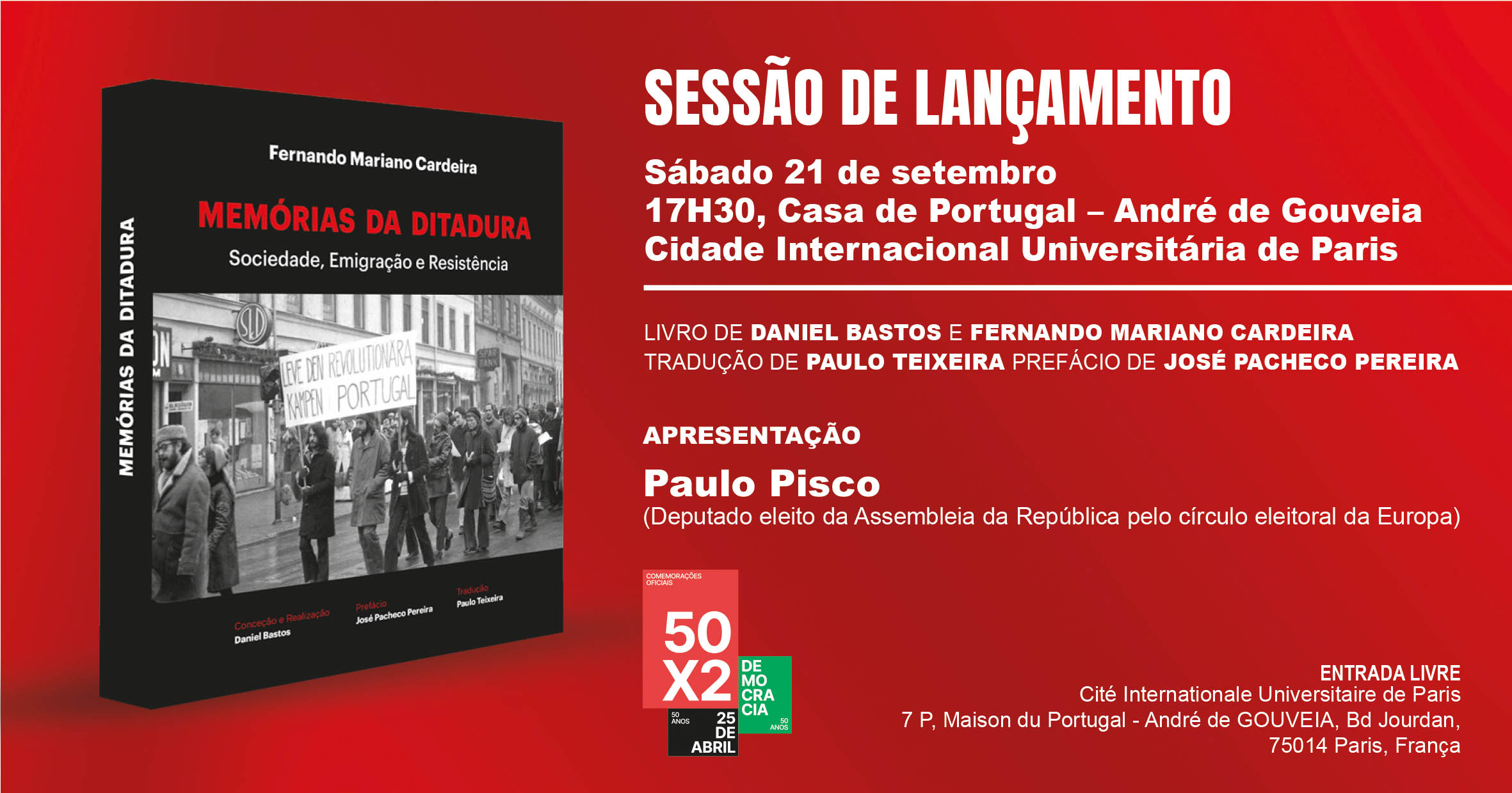 Capa do Evento Apresentação em Paris do livro Memórias da Ditadura – Sociedade, Emigração e Resistência.