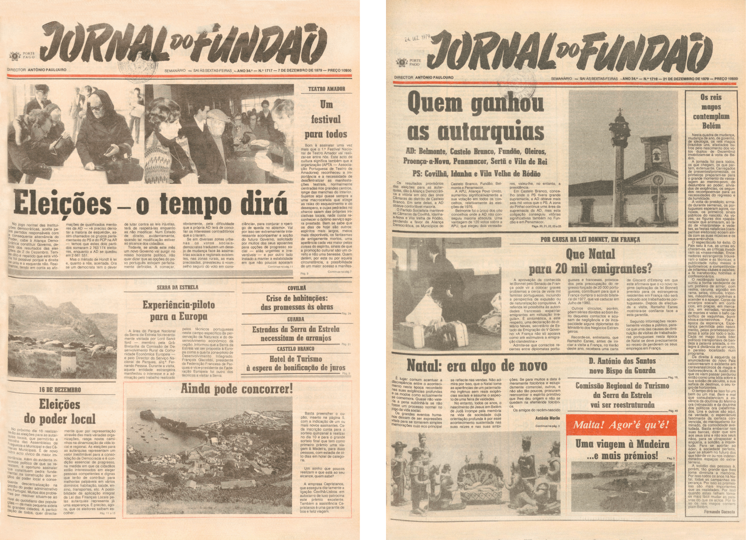 Resultados das eleições legislativas (02 de dezembro) e autárquicas (16 de dezembro). Jornal do Fundão, 7 de dezembro de 1979 e 21 de dezembro de 1979. HML.