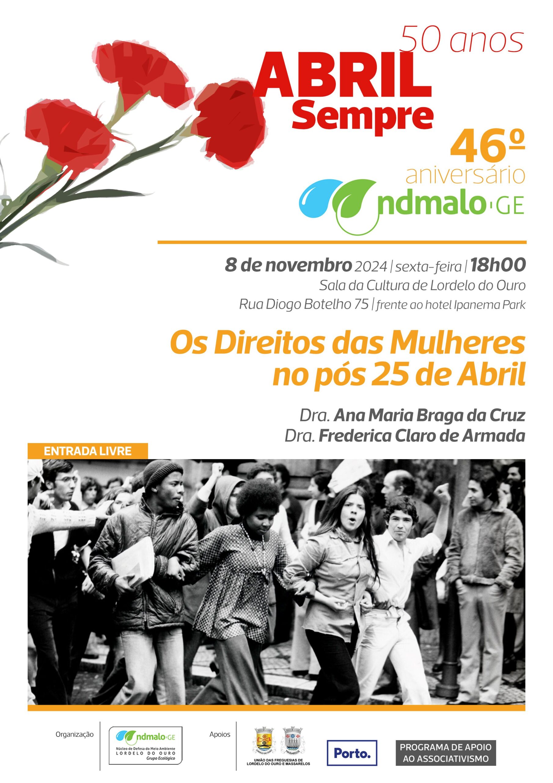 Capa do Evento OS DIREITOS DAS MULHERES NO PÓS 25 DE ABRIL  PROGRAMA 50 ANOS - ABRIL SEMPRE