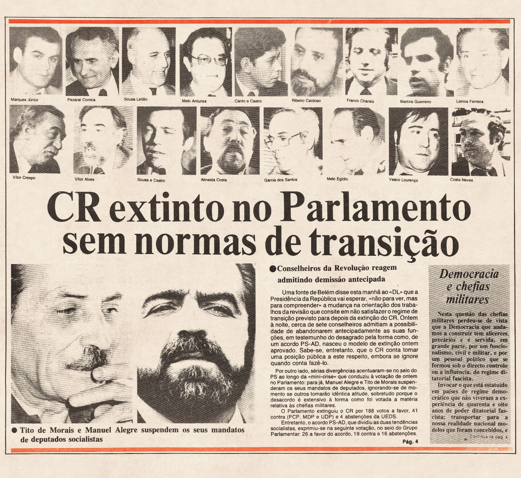 A extinção do Conselho da Revolução faz manchetes na maioria da imprensa.Diário de Lisboa, 15 de julho de 1982. FMSMB, Fundo Ruella Ramos.