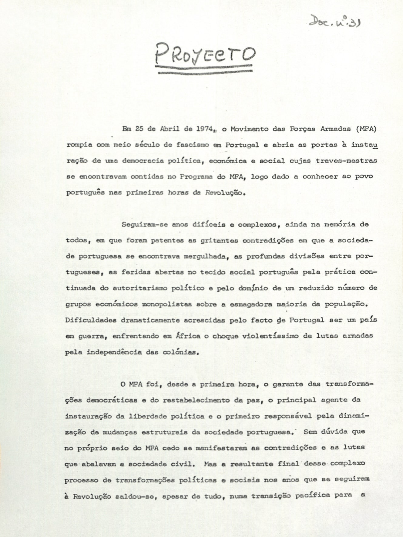 Projeto do último parecer do Conselho da Revolução. 29 de outubro de 1982. ANTT, Fundo do Conselho da Revolução.