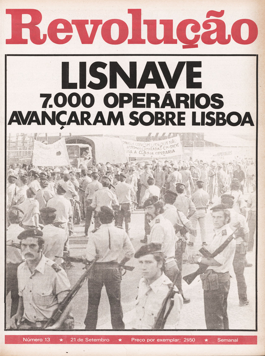 Manifestação da Lisnave, noticiada pelo Revolução (órgão do Partido Revolucionário do Proletariado¬/Brigadas Revolucionárias), 21 de setembro de 1974. Fonte: FMSMB, Isabel Lindim