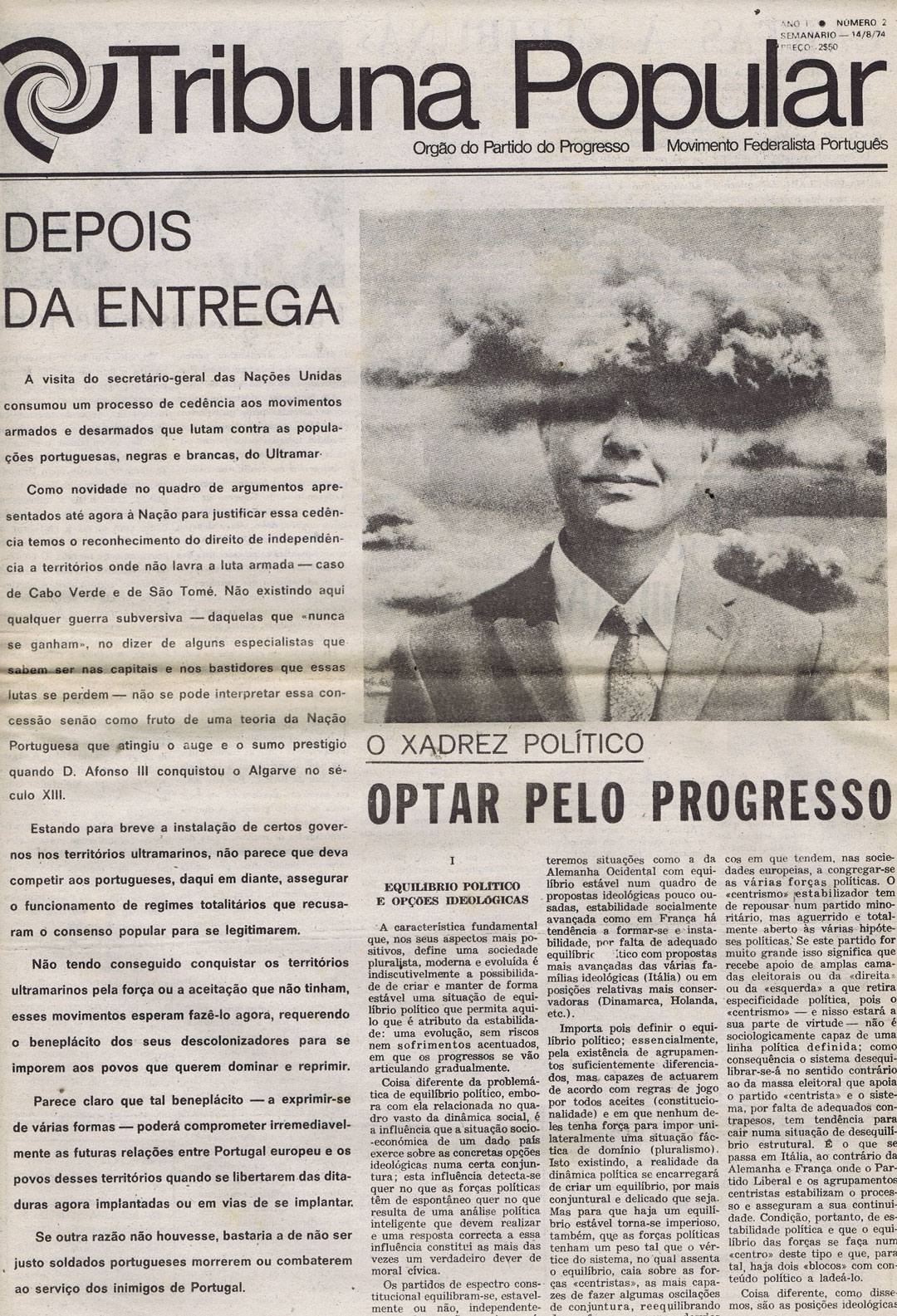 Tribuna Popular. Órgão do Movimento Federalista Português, n.º 14 de agosto de 1974.