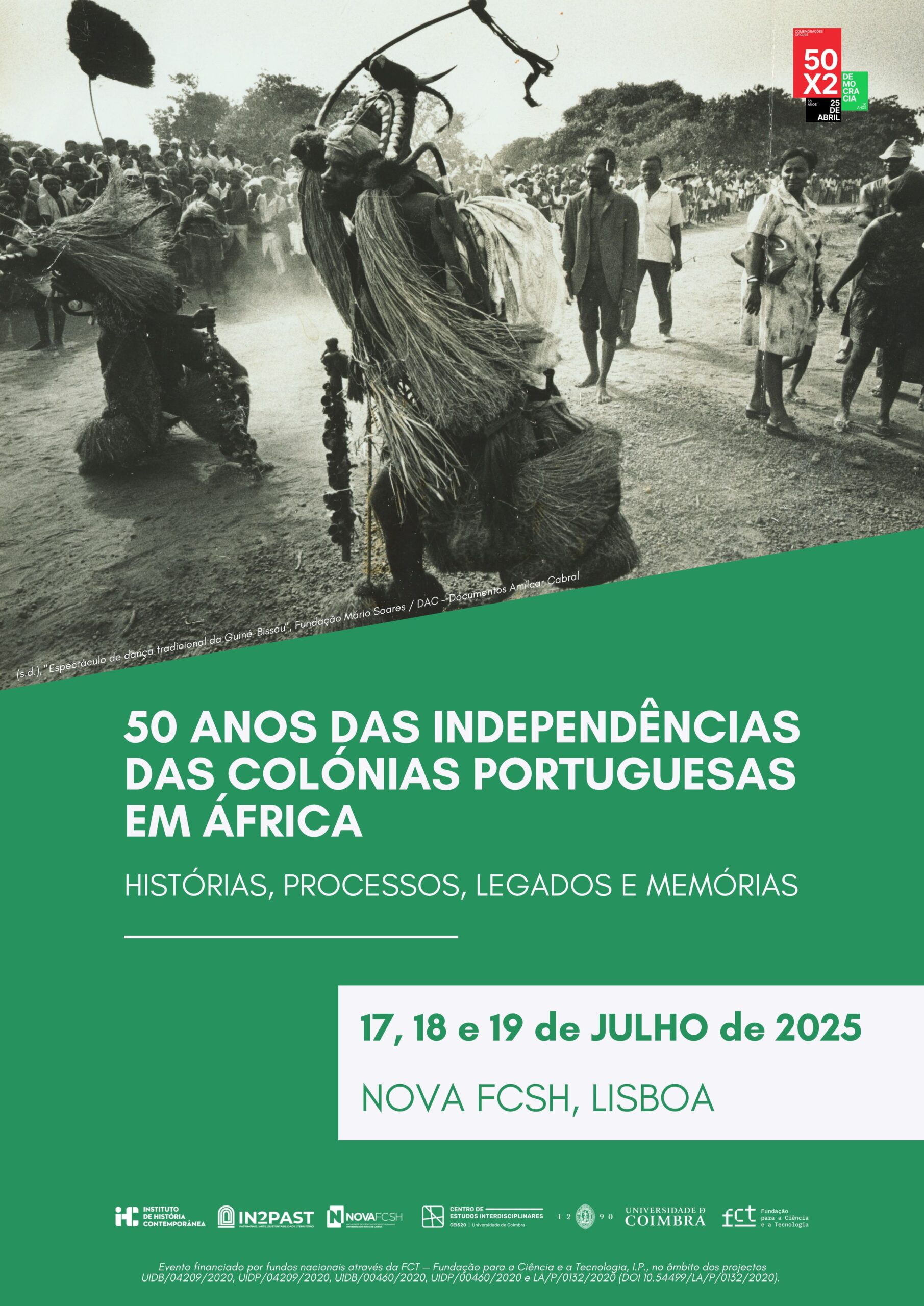 Capa Oficial do Evento 50 Anos das Independências das Colónias Portuguesas em África: Histórias, Processos, Legados e Memórias