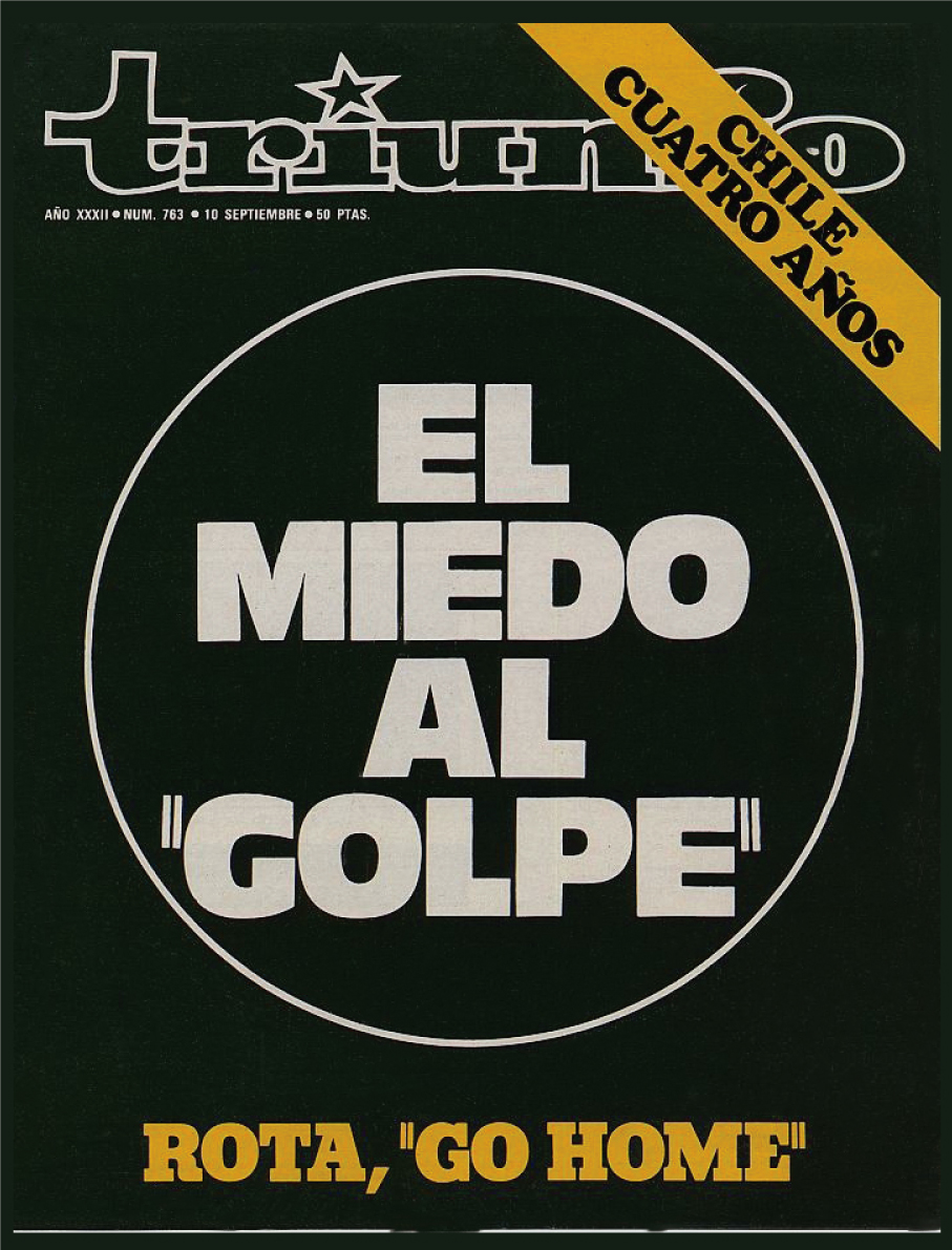 “Medo do golpe” (1977). Toda a Transição democrática foi vivida em Espanha sob a ameaça de um golpe militar que revertesse o processo de democratização. Em setembro de 1977, três meses depois das eleições, vários generais apelaram sem sucesso ao Rei Juan Carlos para demitir Suárez e formar um “governo de salvação nacional”. CDMH, revista Triunfo, 10.9.1977