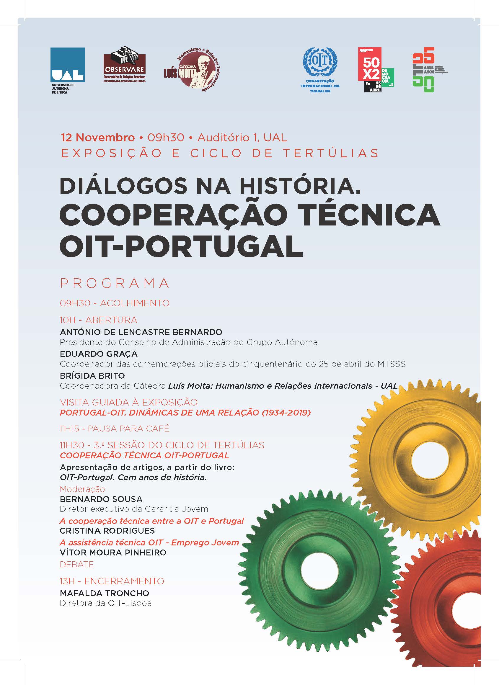 Capa do Evento Diálogos na história. Cooperação técnica OIT -Portugal