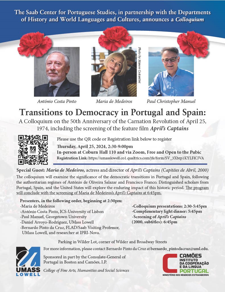 Capa do Evento Transitions to Democracy in Portugal and Spain - A Colloquium on the 50th Anniversary of the Carnations Revolution of April 25, 1974