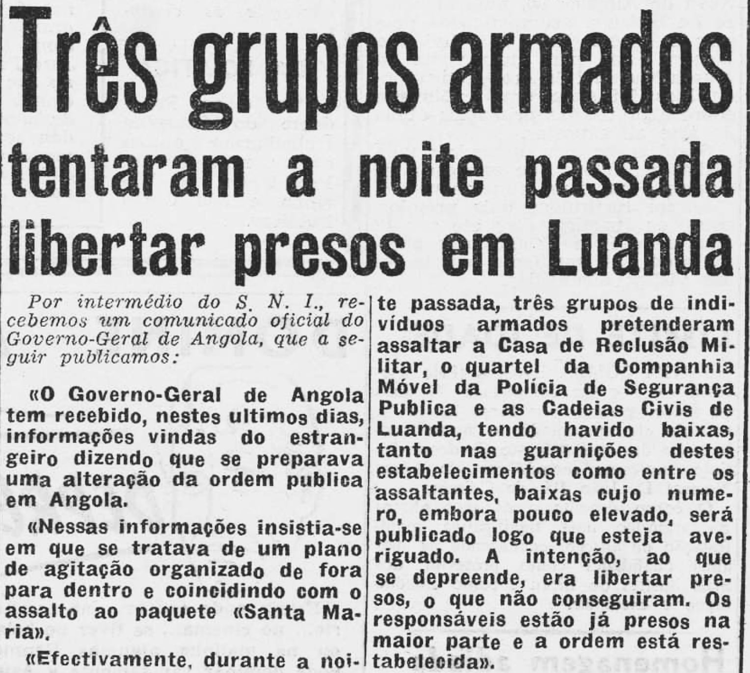 Diário de Lisboa. 4 DE FEVEREIRO DE 1961. FONTE: FMSMB, DOCUMENTOS RUELLA RAMOS