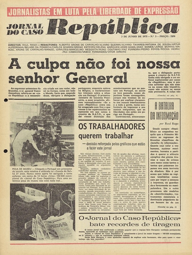 Jornal do Caso República, 3 de junho de 1975. Fonte: FMSMB, AHPS