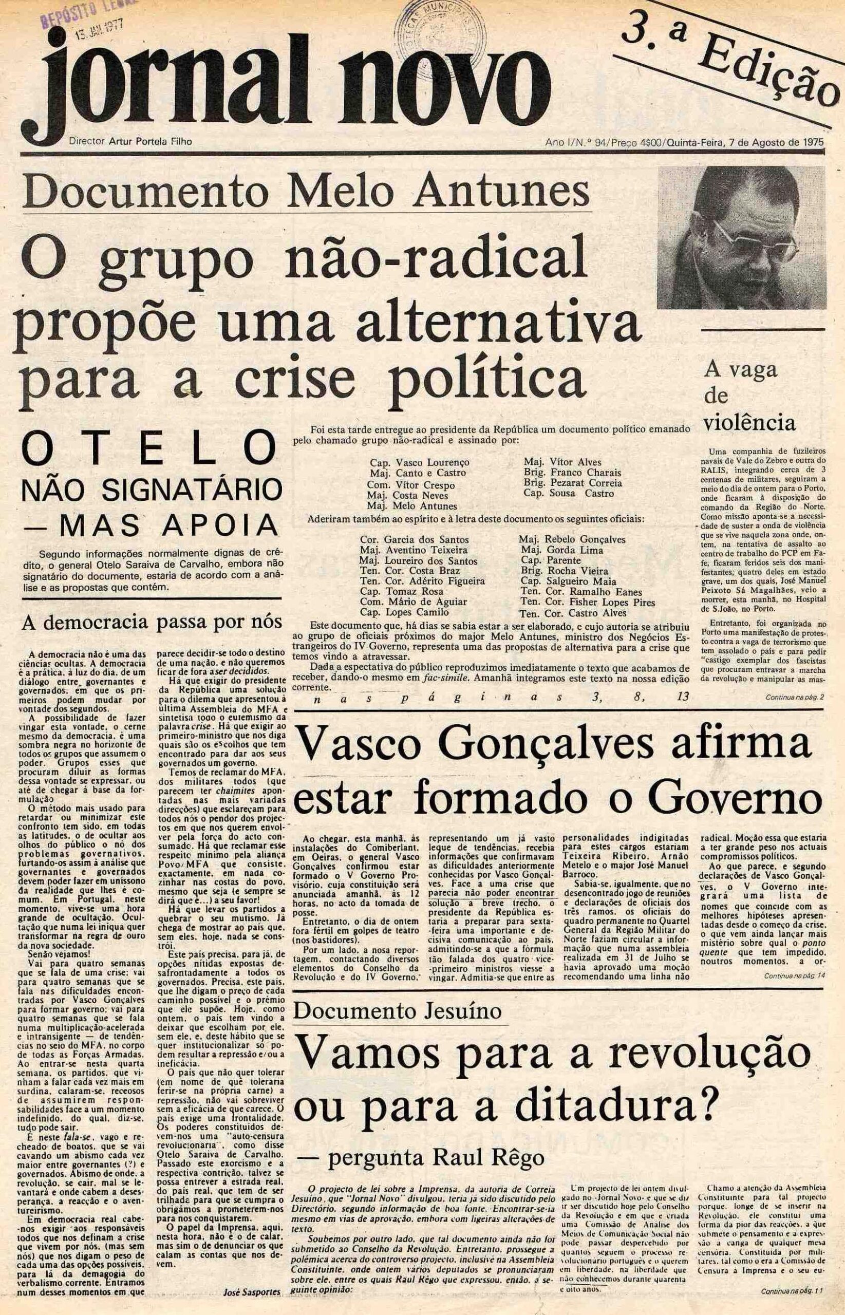 Jornal Novo, 7 de agosto de 1975.