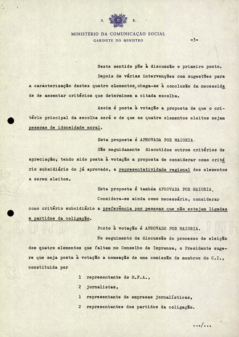 Acta da primeira reunião do Conselho de Imprensa, 7 de maio de 1975. Fonte: ANTT, CIM