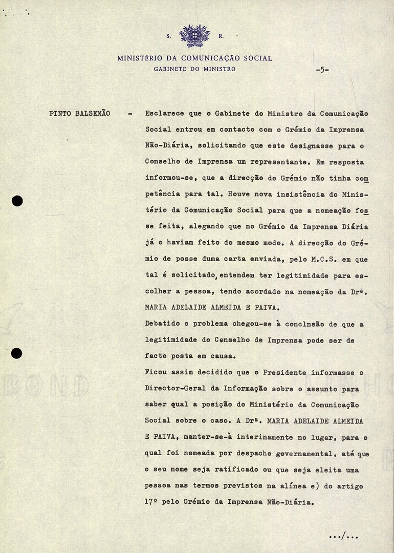 Acta da primeira reunião do Conselho de Imprensa, 7 de maio de 1975. Fonte: ANTT, CIM