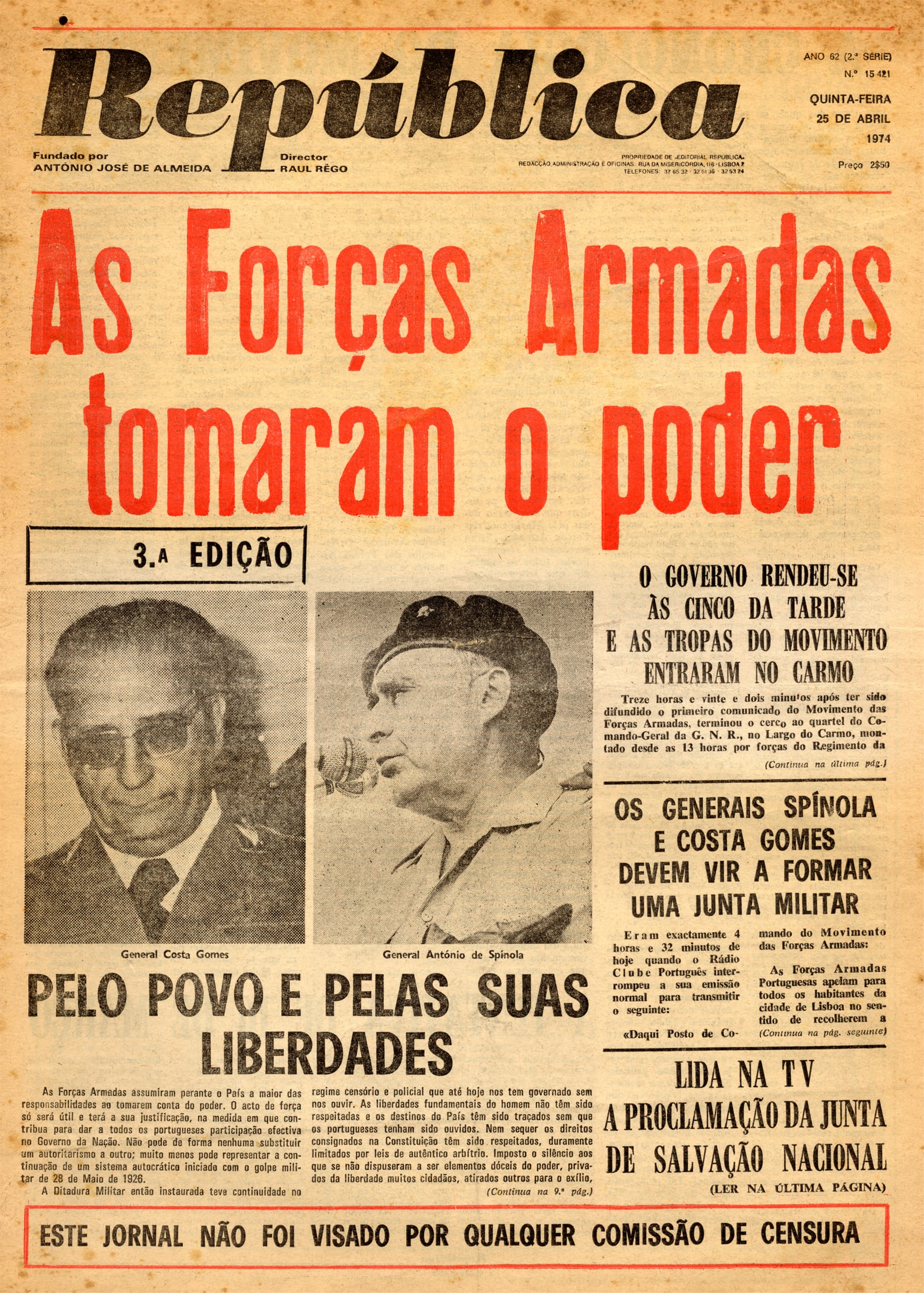 Jornal República, 3ª ed., 25 de abril de 1974.