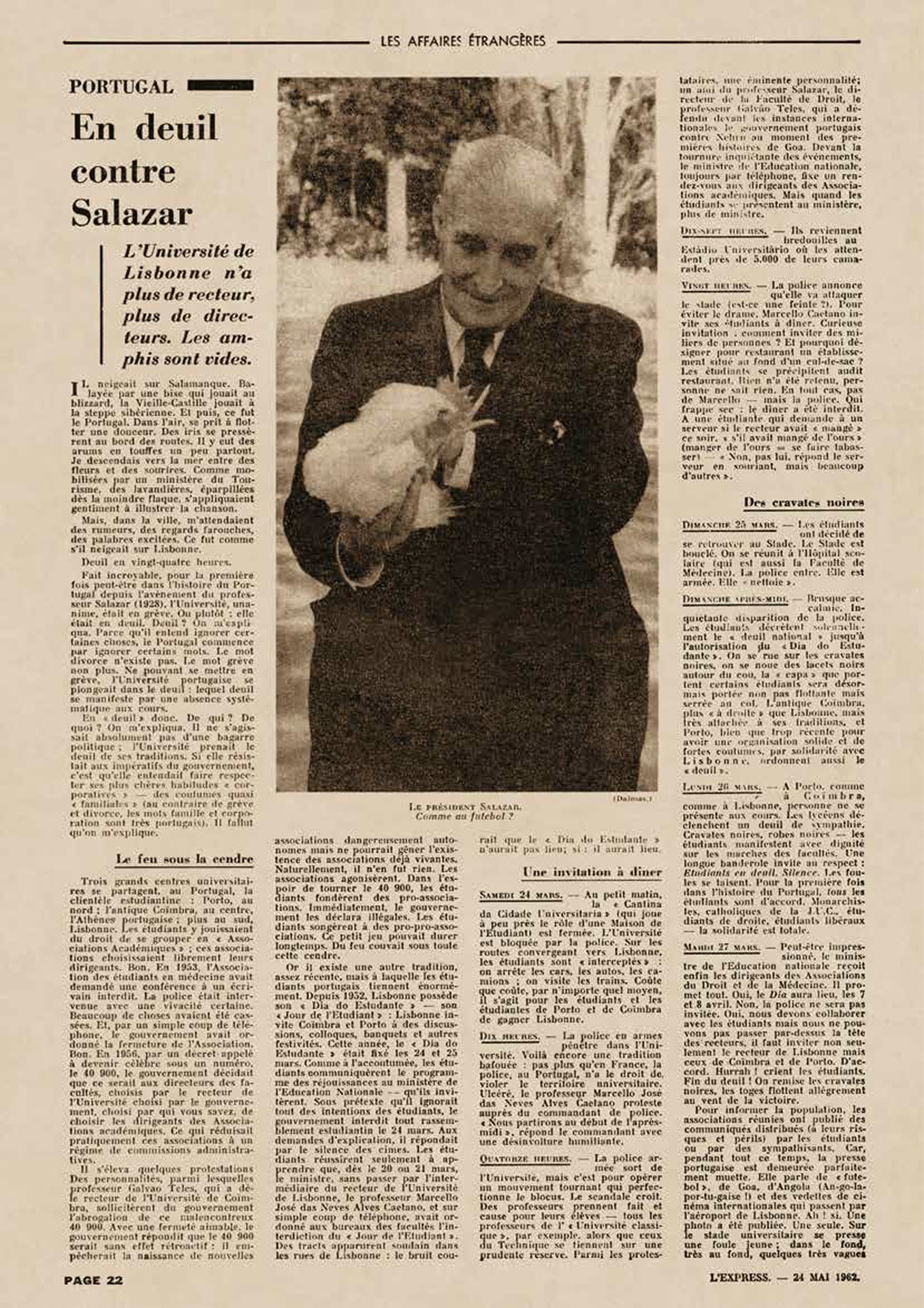Recorte de imprensa do jornal L’Express sobre a crise académica de 1962. Fonte: FMSMB-DDR.