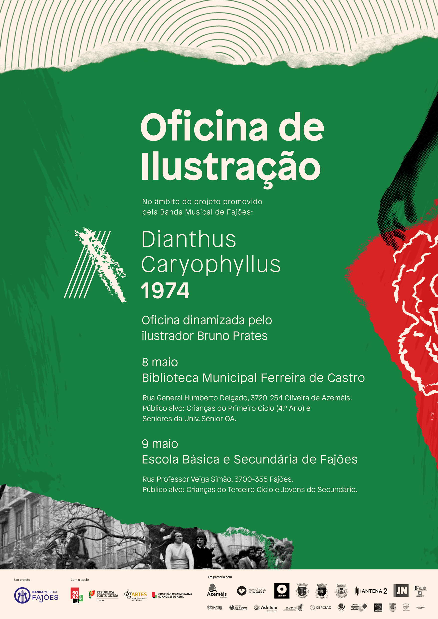 Capa Oficial do Evento DIANTHUS CARYOPHYLLUS 1974 - Oficinas de Ilustração O. Azeméis 9mai
